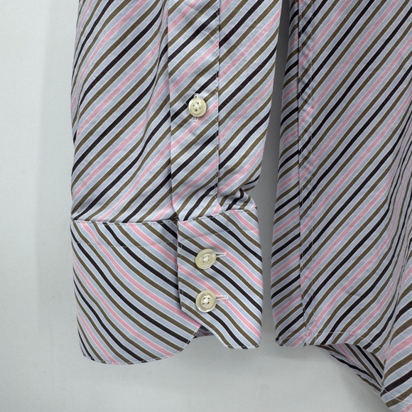 Bachrach Shirt Men Large Pink Multicolor Stripes Long Sleeve Button Up Office - Picture 2 of 11